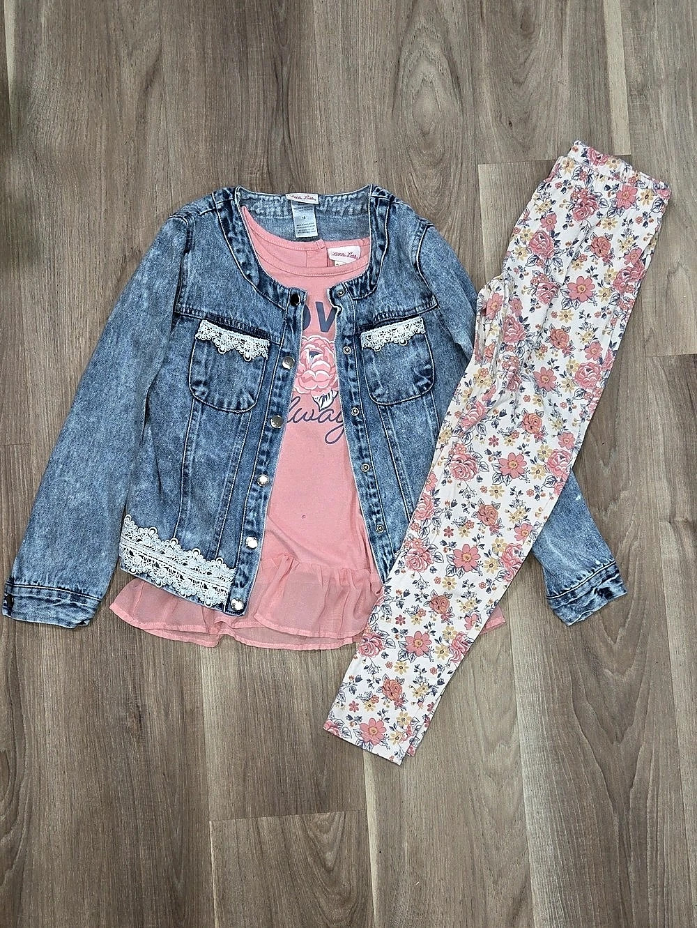 •Little Lass• Little Girls Floral 3-Piece Set in Blue & Pink
